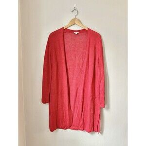 J.Jill Linen Blend Long Line Open Sweater Duster Lightweight Red Coral Sz Large